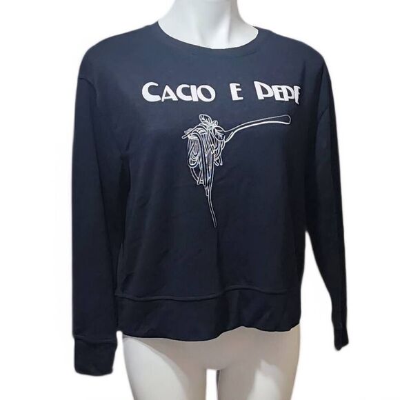 Jane & Delancey Cacio de pepe black embroydered sweatshirt rayon blend small - Picture 1 of 9